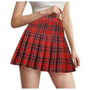 Solid Color Pleated Mini Skirt Classic Plaid A-Line Short Skirt For Women Comfy
